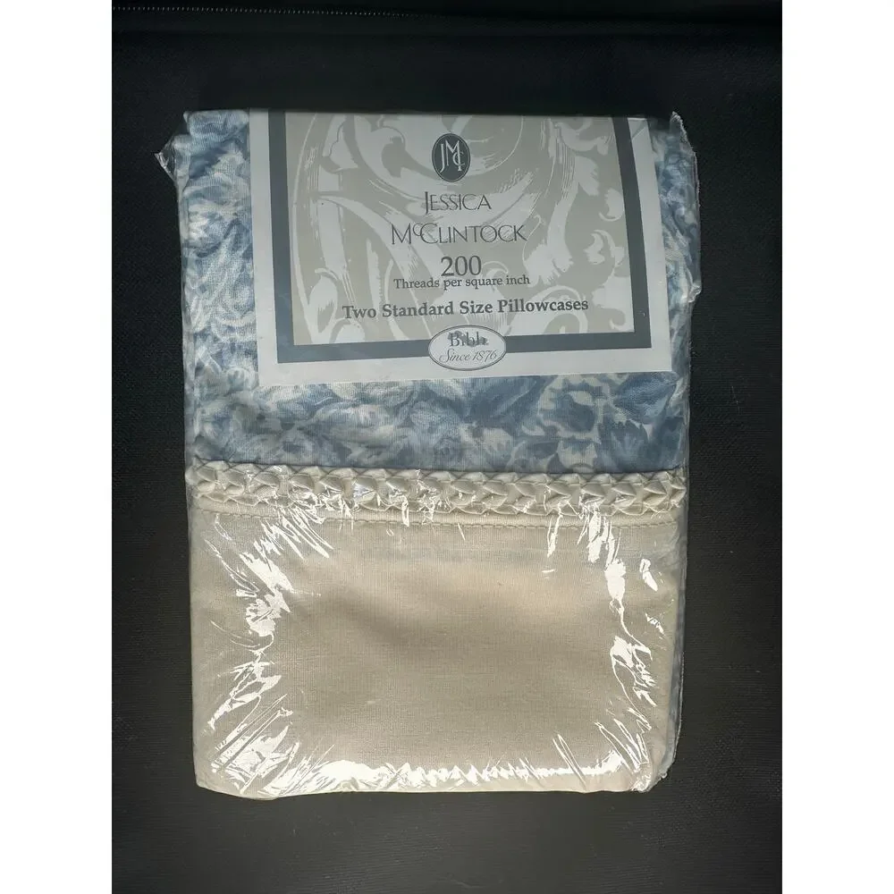 VTG Jessica McClintock 200-Count 2 Standard Pillowcases Jonete Blue Pattern
